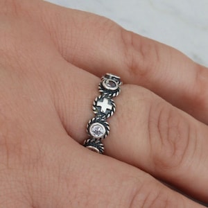 Sterling silver rosary ring, rosary ring with zirconia, vintage style sterling silver rosary ring,Medjugorje rosary ring, vintage style ring
