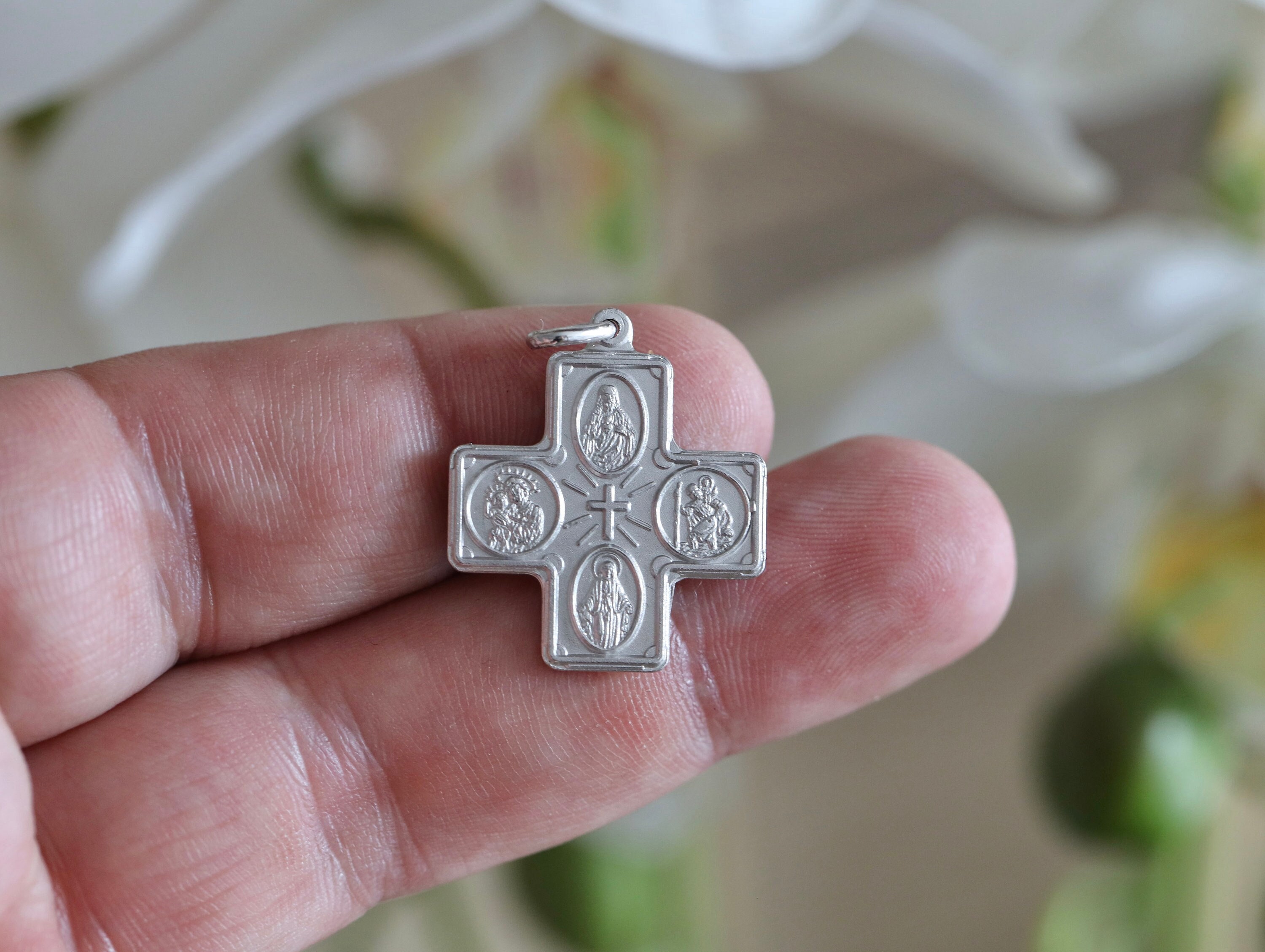 25mm Rosary Cross Charms, Rhodium Plated, Pack of 5