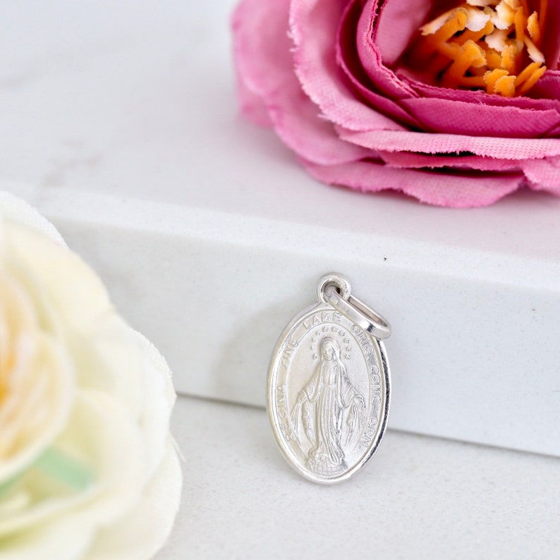 Sterling Silver Miraculous Medal Necklace: Our Lady of Grace Charm - Etsy