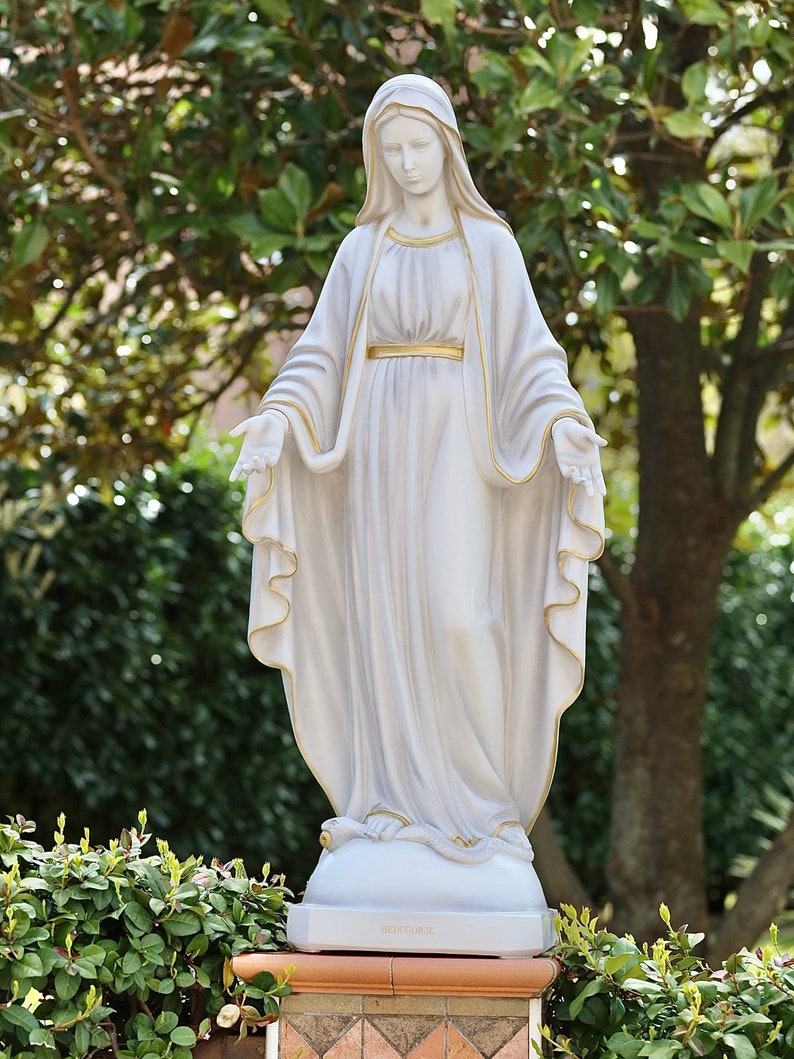 Our Lady of Grace Statue: Marble Powder Virgin Mary, 43 Inch Home Altar ...