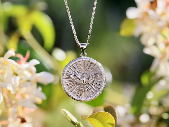 Large Holy Spirit Pendant Sterling Silver 925 24 Mm Medal of