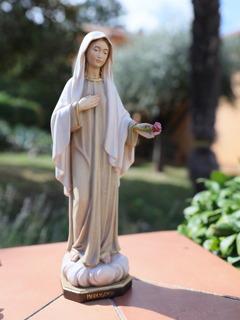 Queen of Peace Statueour Lady of Medjugorje Statue Wooden Etsy