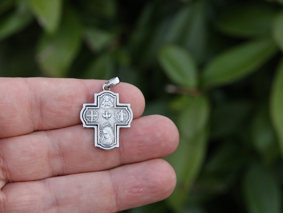 Four Way Cross 4 Way Sterling Silver Cross Five Way Cross Medjugorje Cross Cross With St Benedict Medal Our Lady Cross Holy Spirit Etsy Ireland