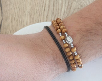 Handmade Olive Wood Rosary Bracelet: Stretchable Wrist Rosary