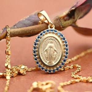 Gold plated Miraculous Medal,miniature sterling silver 925 with 18 k gold plating, medal for women, gift for teenage, dainty catholic medal