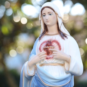 Immaculate Heart of Mary statue, outdoor statue of Virgin Mary, 25 inch statue of Our Lady, Medjugorje Sacred Heart statue in marble powder