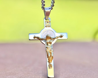 Sterling Silver St. Benedict Crucifix Necklace: Catholic Gift
