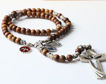 Wooden rosary, paracord rosary, handmade rosary, rosary for man, Risen Christ cross. Holy Spirit, Divine Mercy , Our Lady, Saint Michael