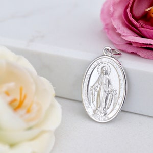 Sterling Silver Miraculous Medal Necklace: Our Lady of Grace Charm - Etsy