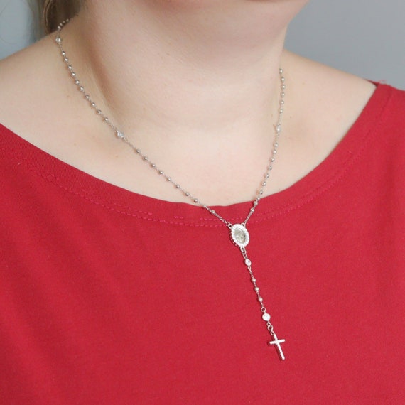 Sterling Silver Rosary Necklace for 