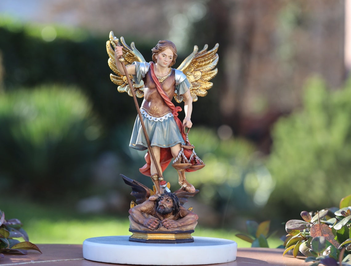 Saint Michael Statue Wooden Statue of St Michael Archangel - Etsy