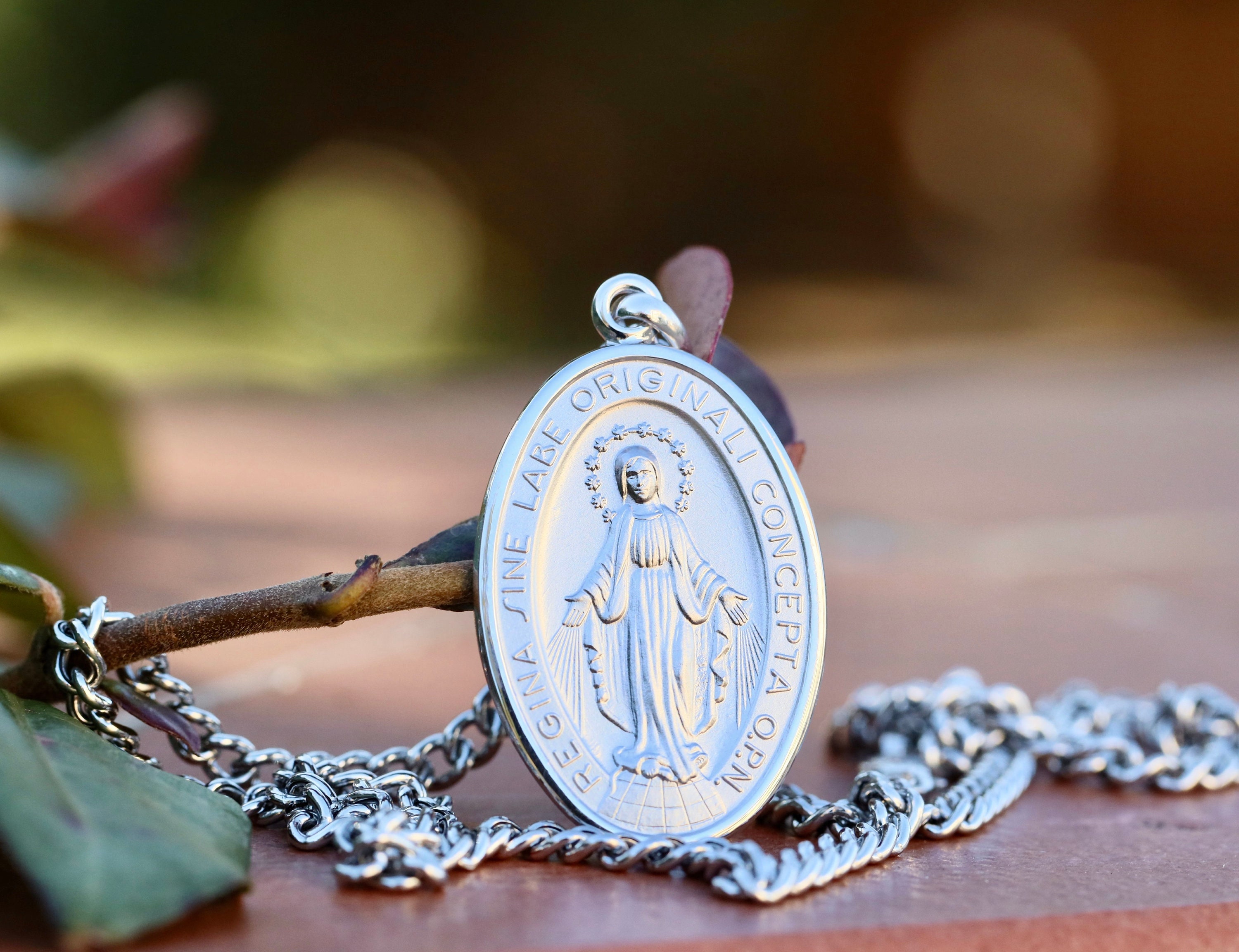 Blue LATIN Miraculous Medal/ Choose Your Size/blue Enamel