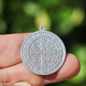 Large St Benedict medal, sterling silver 925, medal for catholic, protection cross medal, high detailed satin Benedict medal, medal for man