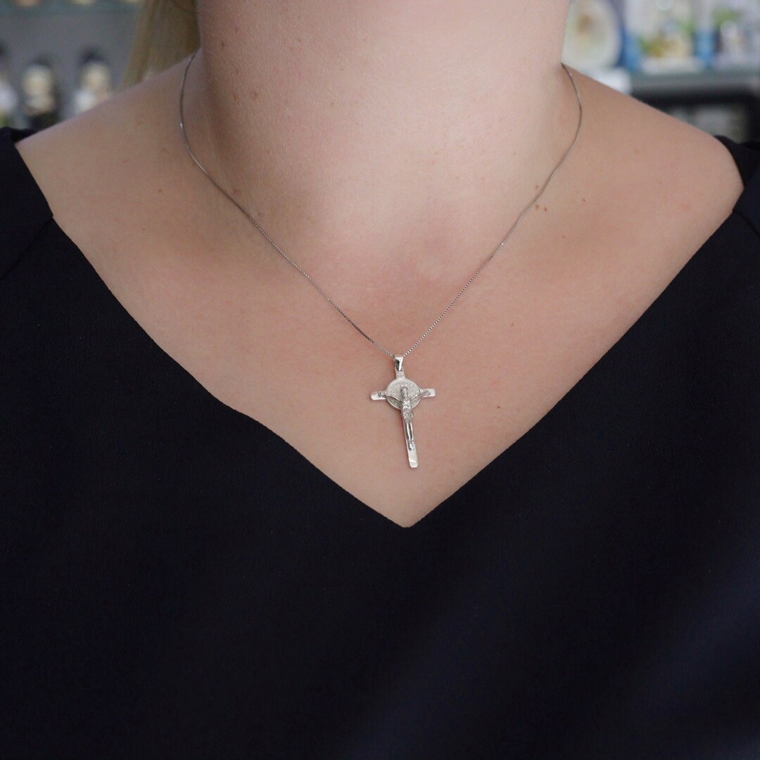 Sterling Silver Saint Benedict Cross: Catholic Necklace Pendant - Etsy