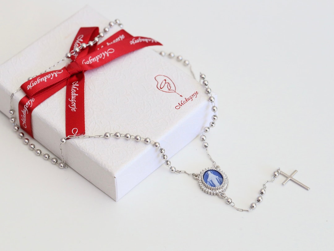 Sterling Silver Rosary Necklace: Our Lady of Grace Cameo, 18 Inch - Etsy