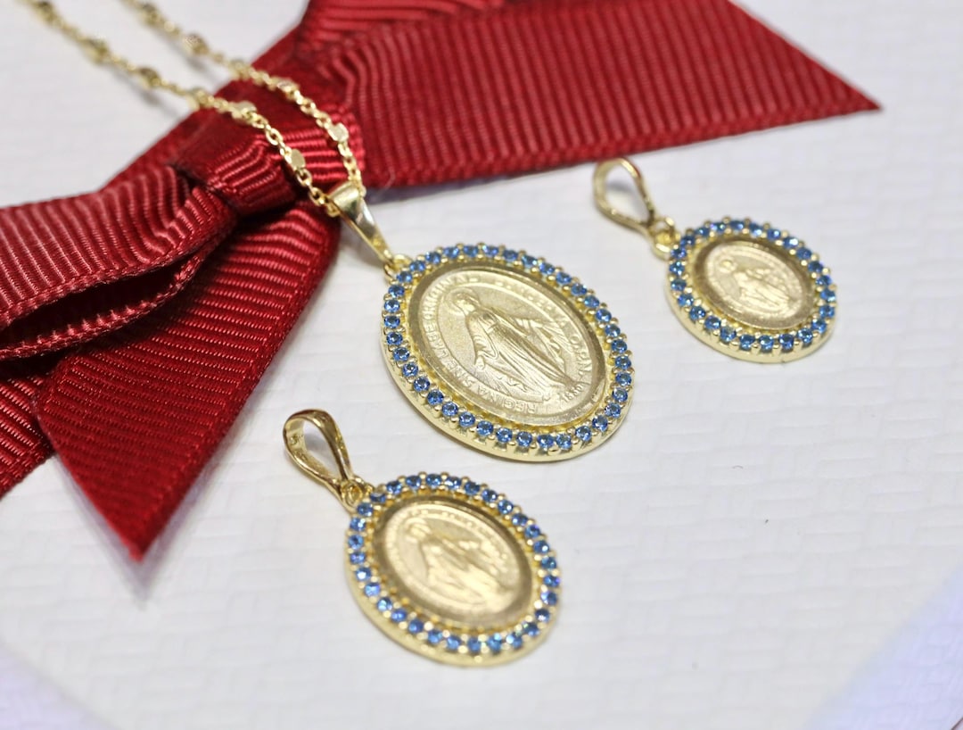 Miraculous Medal, 18k Gold Plated Sterling Silver 925, Oval Medal With ...