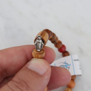Handmade Olive Wood Rosary Bracelet: Our Lady of Grace, Acorn Charm
