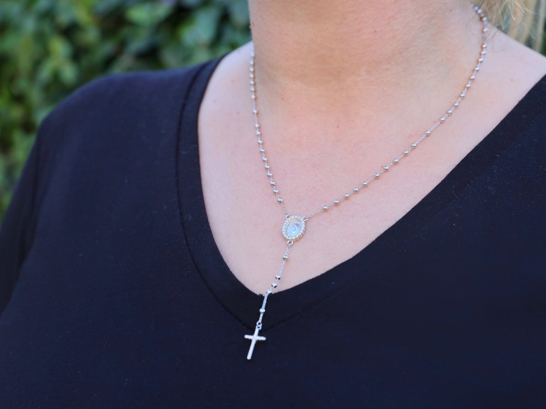 Rosary Necklace, Sterling Silver 925 Necklace,rosary Necklace With