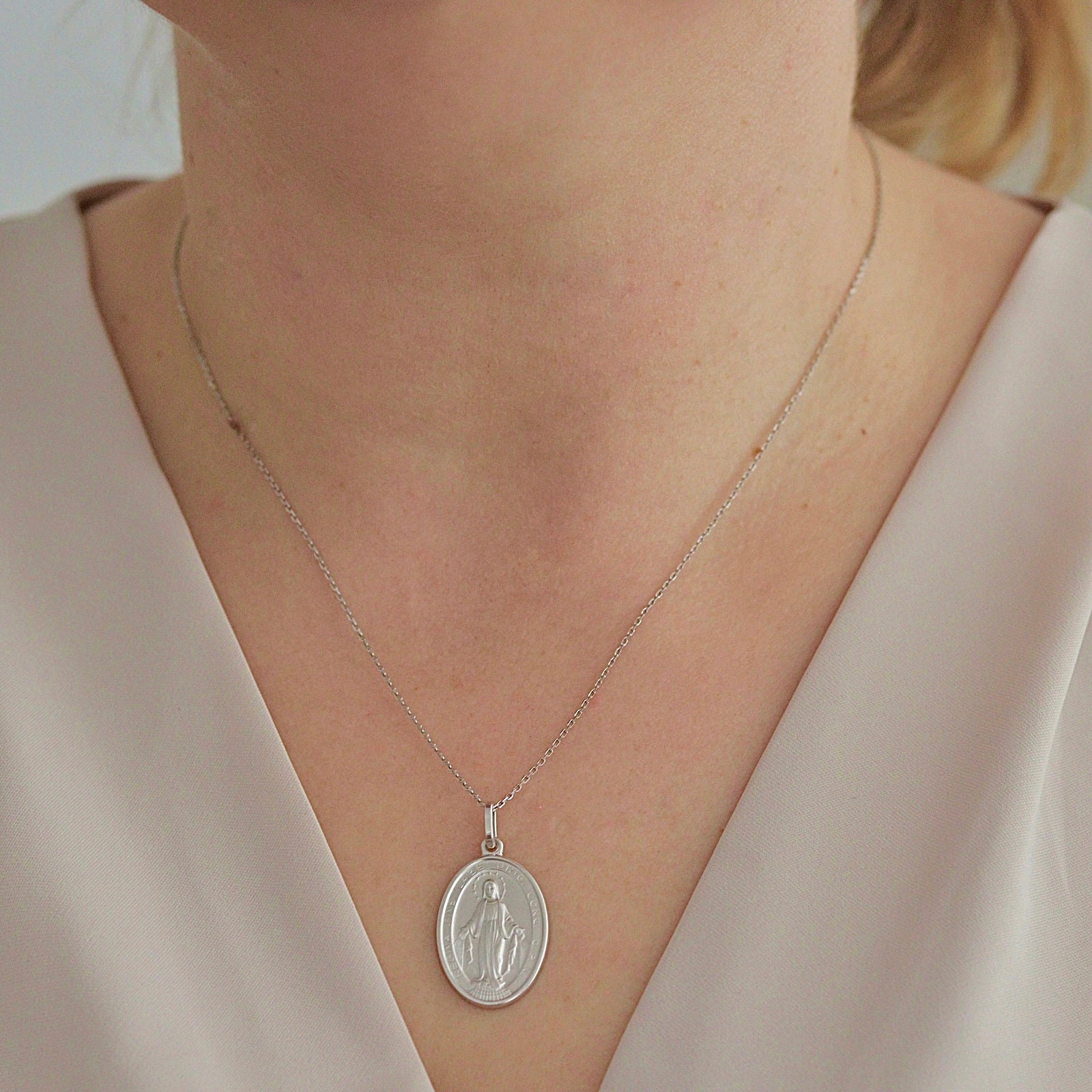 Sterling Silver Miraculous Medal Necklace: Our Lady of Grace Charm - Etsy