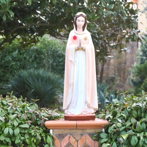 Virgin Mary of Mystic Rose Statue - Marble Powder and Resin - Outdoor Safe - 66 cm / 26 inch, casted and hand painted Virgin Mary statue