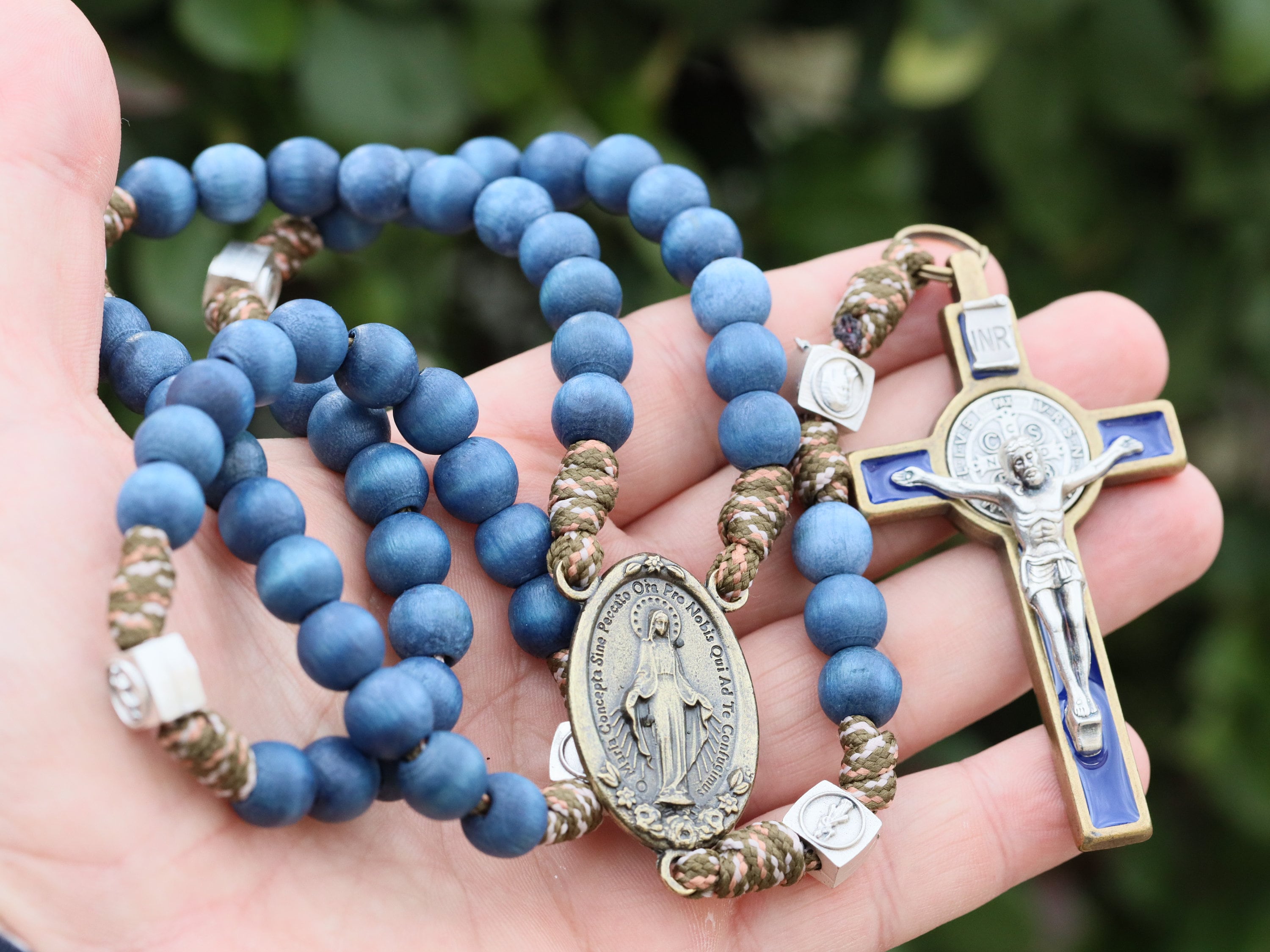Paracord Rosary for Man, Navy Blue Rosary Beads, Large Catholic