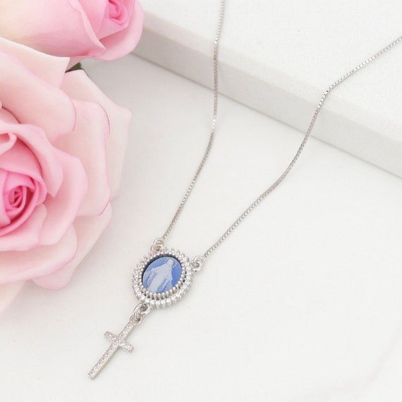Our Lady of Grace Blue Cameo Necklace 