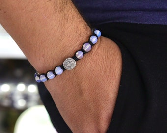 Pulseira São Bento em Opalita Azul: Rosário em Prata de Lei
