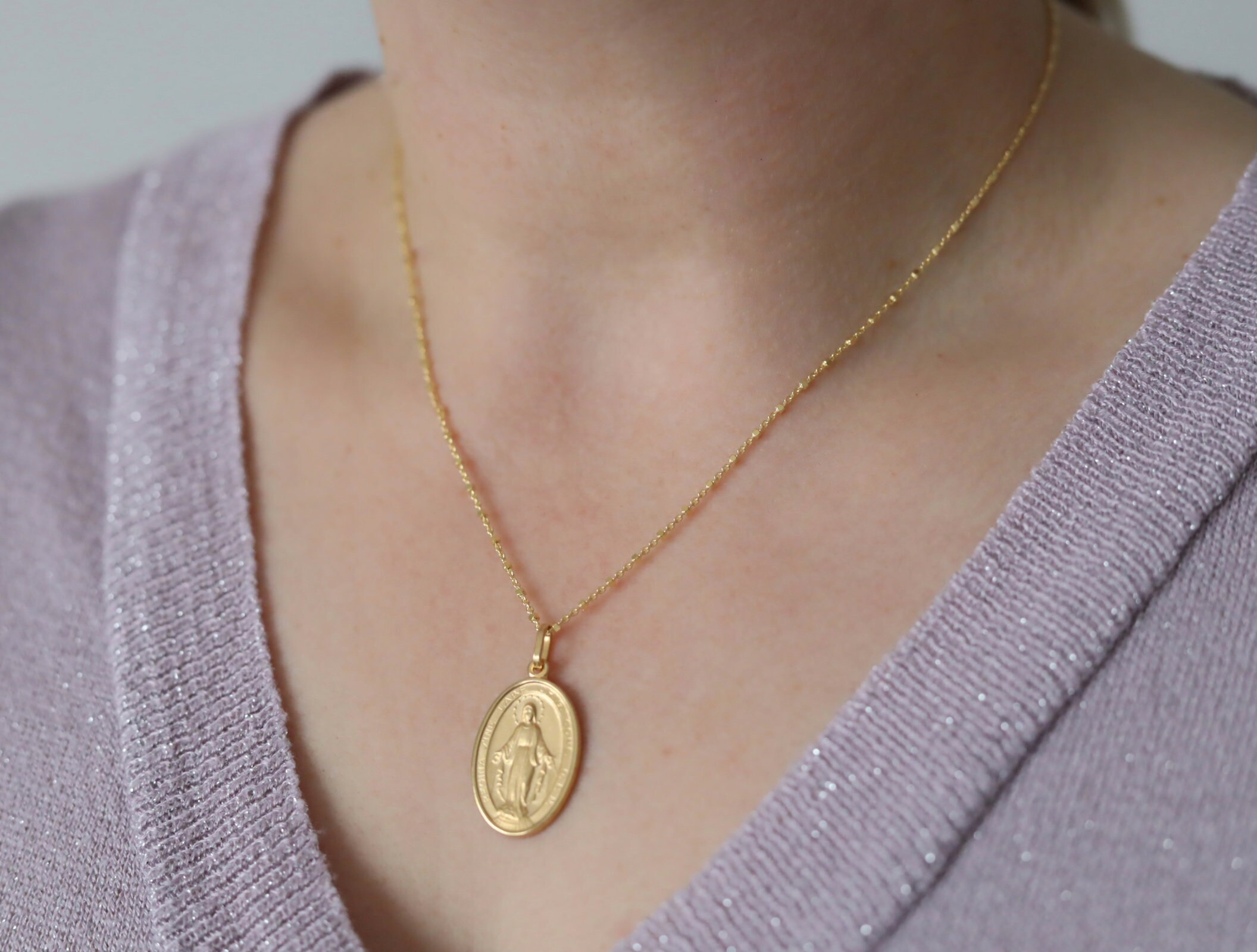 Gold Plated Miraculous Medal Necklace: Sterling Silver Our Lady of ...