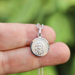 Small Sterling Silver 925 Holy Face of Jesus Medal Necklace - Diamond Cut Edge, 13mm Pendant or with Chain, Sindone medal ,  Catholic Jewelr