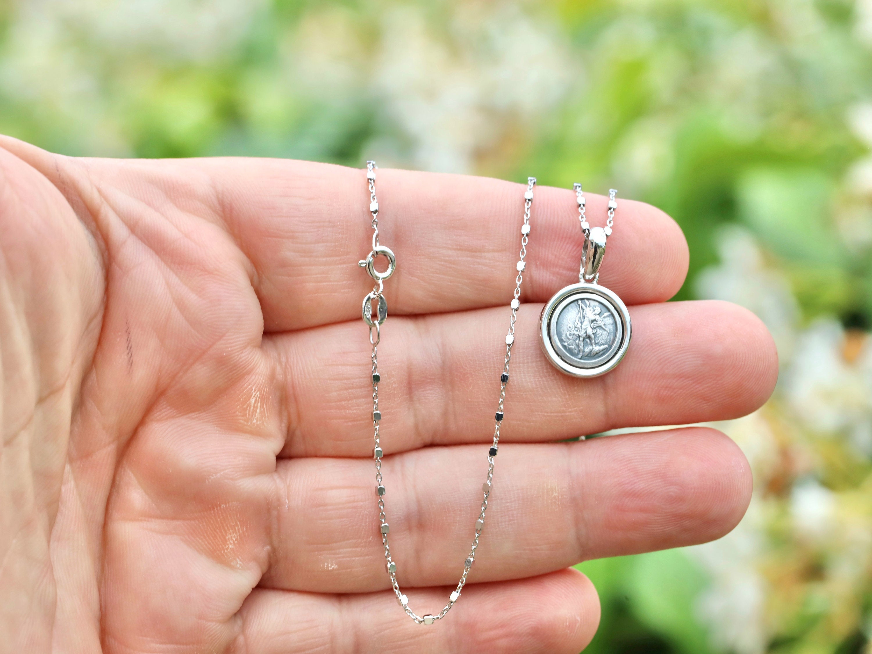 MLD 925 Sterling Silver Saint St Michael Shield Pendant Necklace