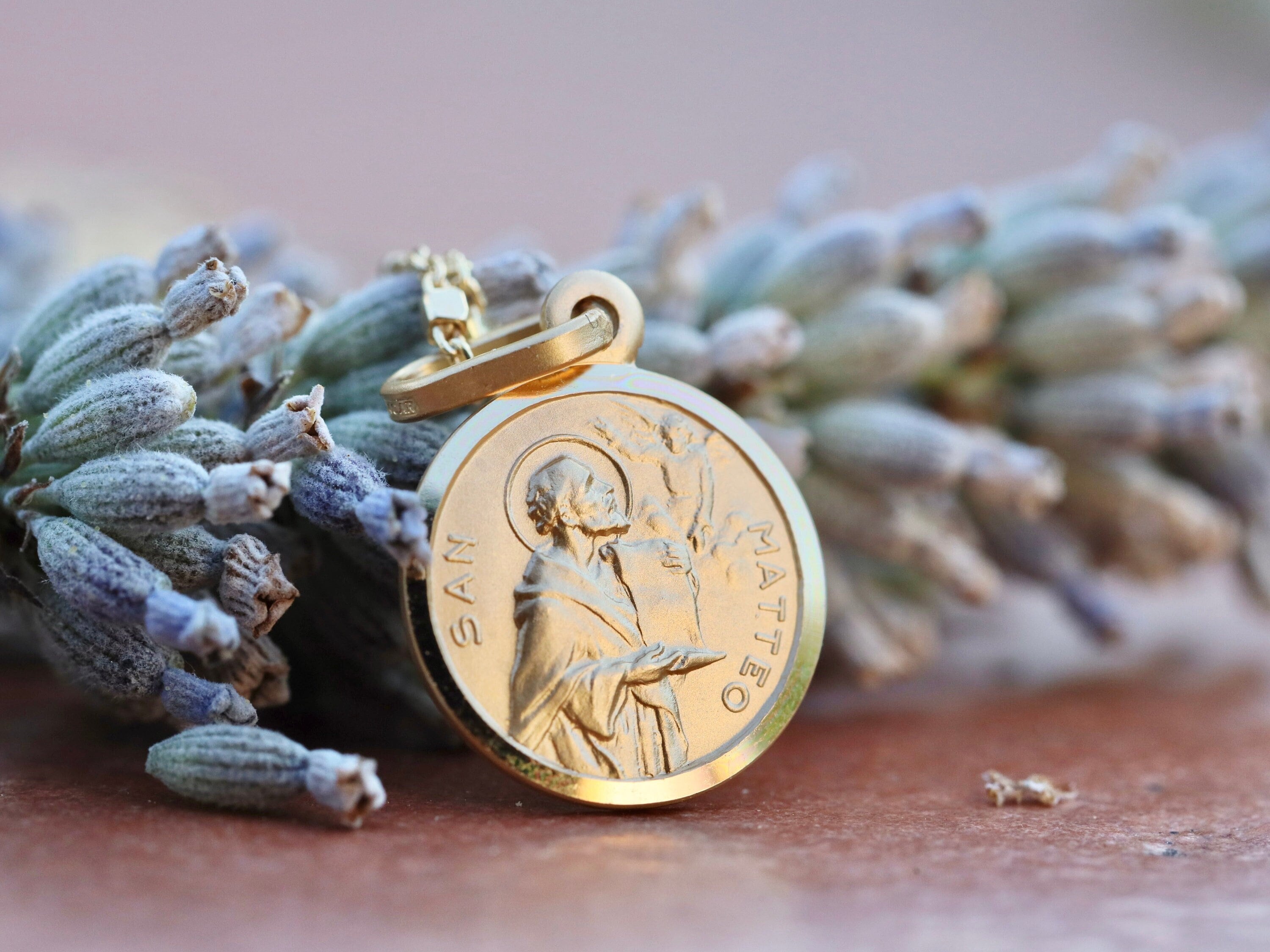 Dainty St. Matthew Medal: 18k Gold Plated Sterling Silver Pendant