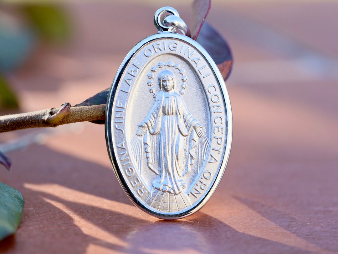 Sterling Silver Miraculous Medal Necklace: Our Lady of Grace Charm - Etsy