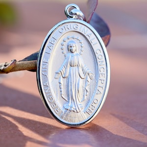 Sterling Silver Miraculous Medal Necklace: Our Lady of Grace Charm - Etsy