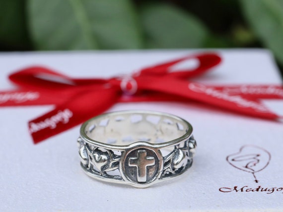 Sterling silver Saint Benedict rosary ring - Medjugorje Jewelry
