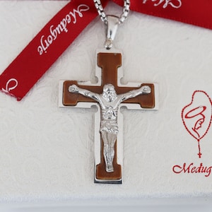 Olive Wood Cross Necklace: Sterling Silver 925 Frame, Medjugorje Gift