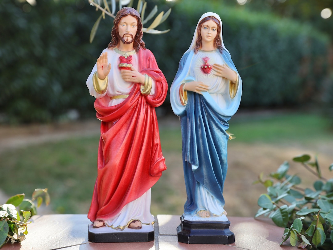 Sacred Heart of Jesus Statue, Immaculate Heart of Mary Statue, Casted ...