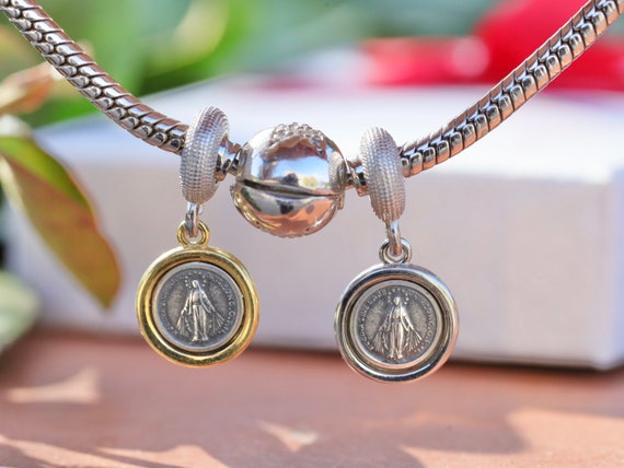 Miraculous Medal Charm Sterling Silver Fits Pandora, Catholic