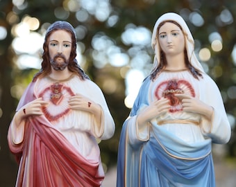 Sagrado Corazón y Inmaculado Corazón de Jesús y María, estatua de Jesús y María de 25 pulgadas, estatua de polvo de mármol fundido de Jesucristo y María