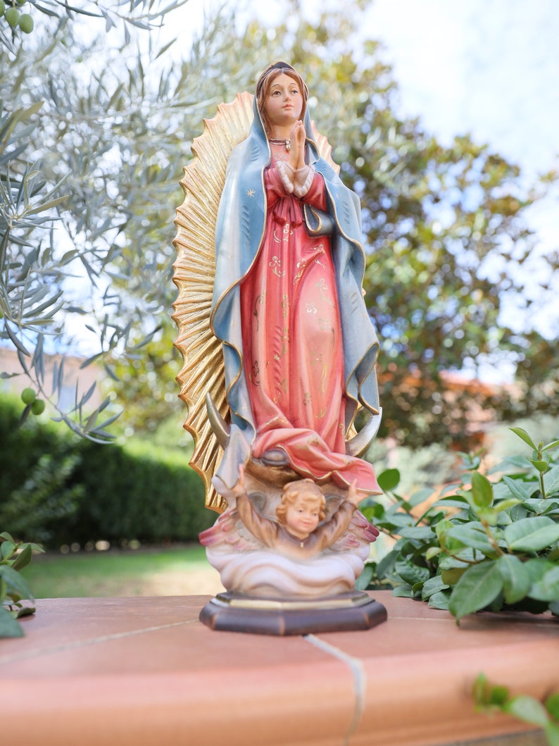 Hand Carved Our Lady of Guadalupe Maple Wood Statue - 18 Inch Home ...
