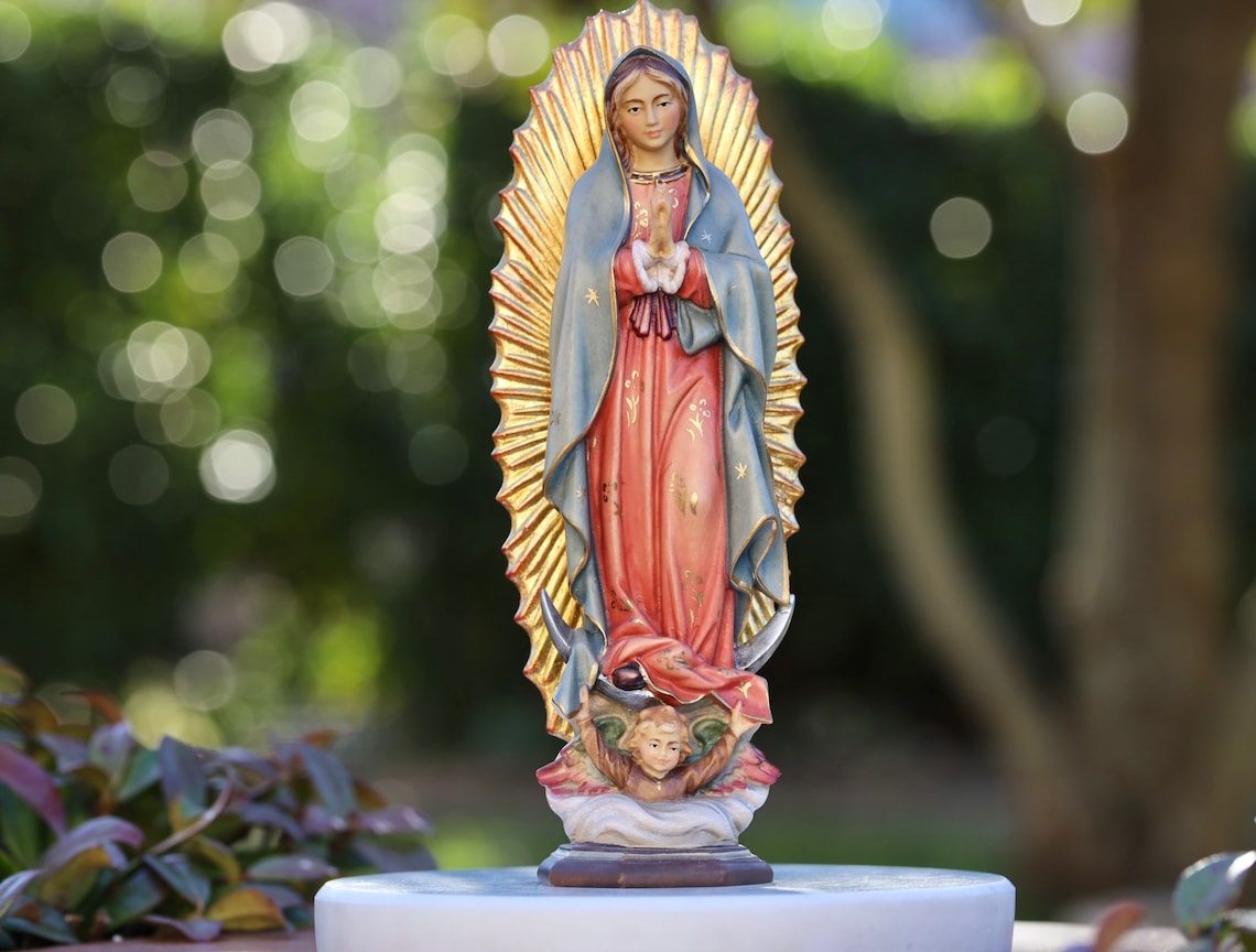 Our Lady of Guadalupe Handmade Wood Statue Hand Carved Statue Etsy
