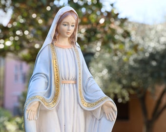 Solid marble powder Our Lady of Grace statue, 40 cm Virgin Mary statue, 15,7 inch garden statue of Our Lady, home altar catholic statue