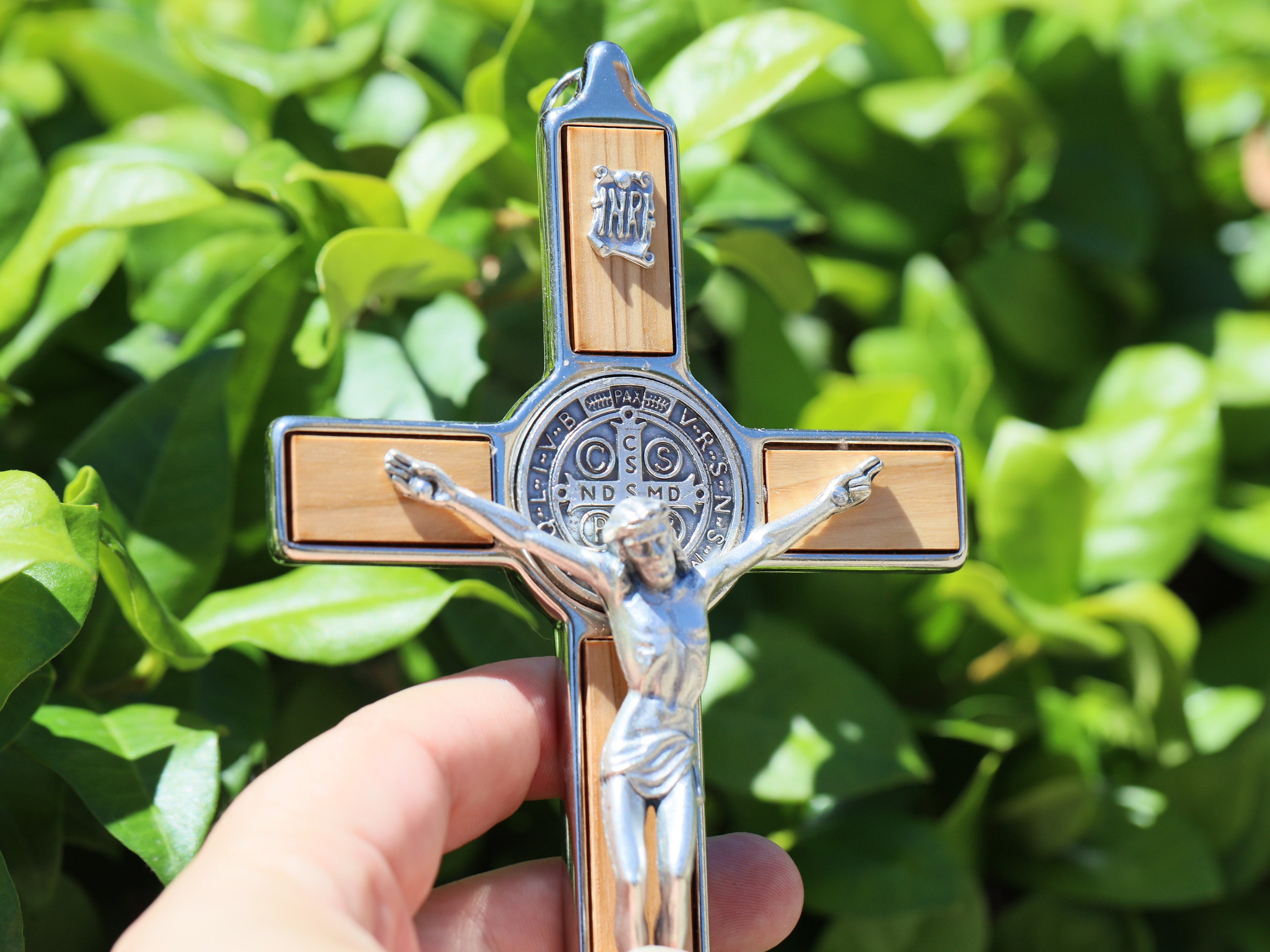 St BENEDICT MEDAL 3TALL CRUCIFIX GOLD PLATED/ BROWN FINISH/ Cruz San  Benito