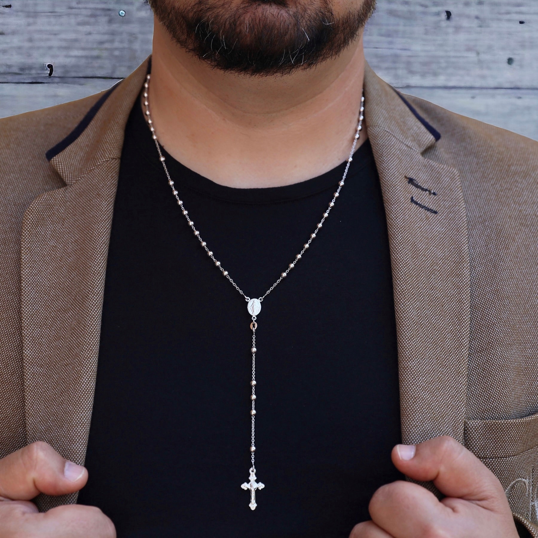 Sterling Silver 925 Rosary for Man Medium Size Rosary With Miraculous Medal 55 Cm 21 5 Inch Necklace Part Necklace for Catholic Man Etsy UK