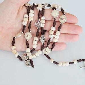 Stations of cross rosary beads,Via  Dolorsa rosary, handmade stone rosary, Medjugorje stone rosary beads, 14 stations of cross stone rosary