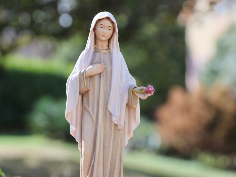 Queen of Peace Statueour Lady of Medjugorje Statue Wooden Etsy