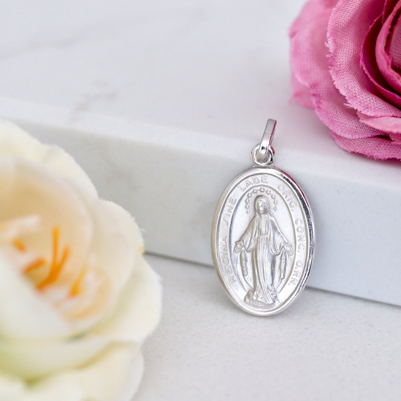 Sterling Silver Miraculous Medal Necklace: Our Lady of Grace Charm - Etsy