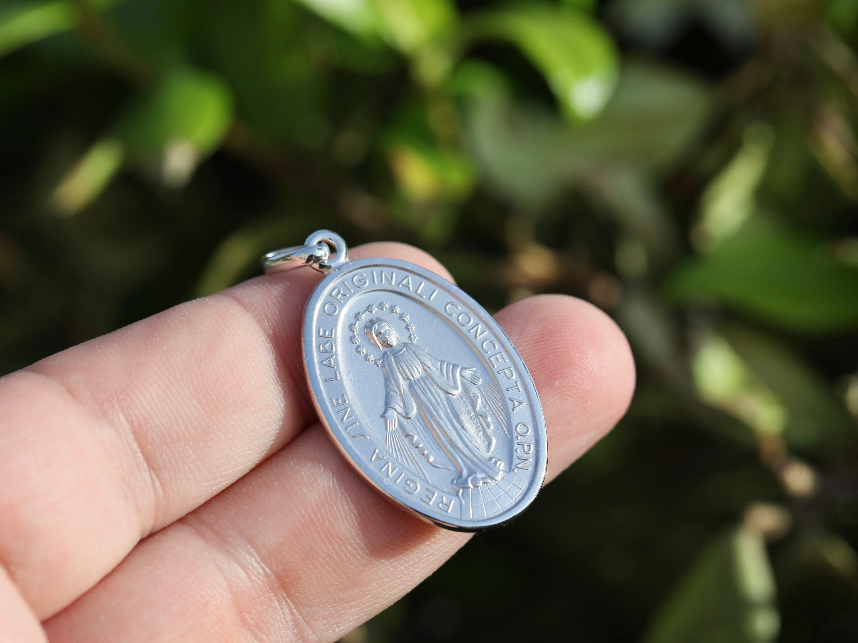 Large Sterling Silver Miraculous Medal Pendant: Our Lady of Grace - Etsy