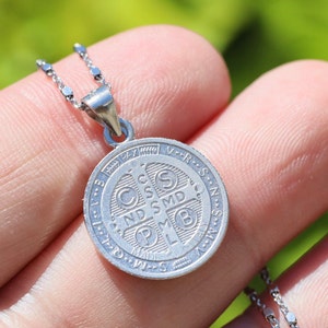 Sterling silver Saint Benedict medal | Catholic medal | devotional medal |cross medal | protection medal | round cross medal of St Benedict