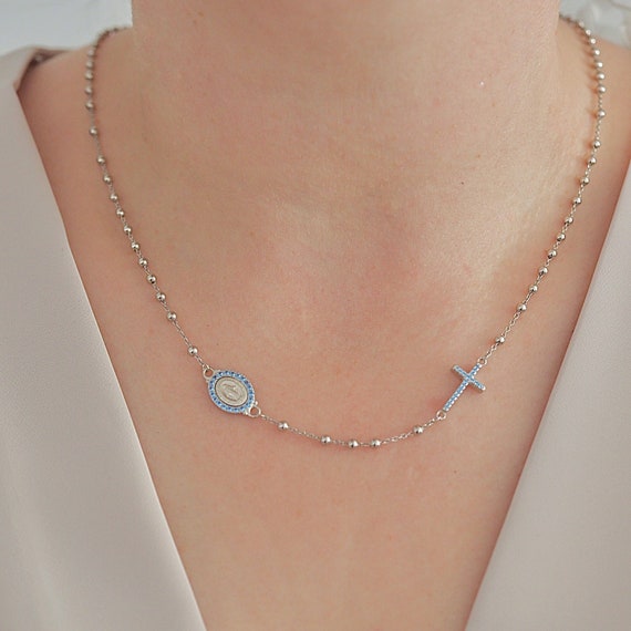 Dainty Rosary Necklace for Teenage Girl ,sterling Silver 925