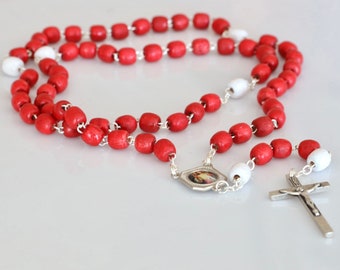 Most Holy Blood of Jesus rosary beads, wooden rosary, handmade rosary, rosary with red beads, catholic rosary, Jesus devotional rosary,